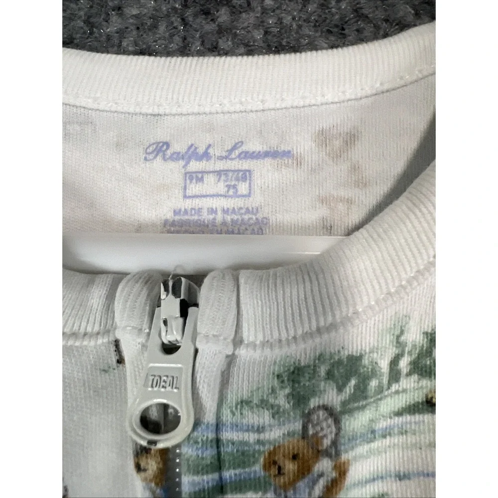 Ralph Lauren Polo Bear Golf Tennis Footed One-Piece Sleeper 9M - EUC